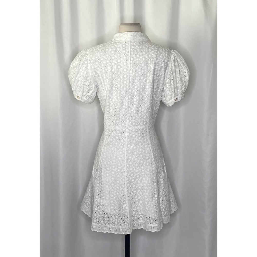 CAROLINE CONSTAS Bel Buttoned Cotton Mini Dress White Eyelet Bridal Shower Small - Picture 11 of 16